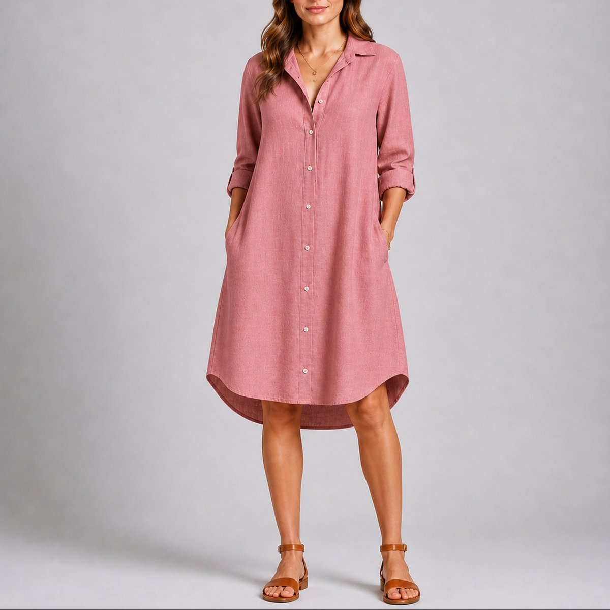 Emma | Robe d'invitée de mariage d'automne pour femmes, midi à manches longues avec boutons sur le devant