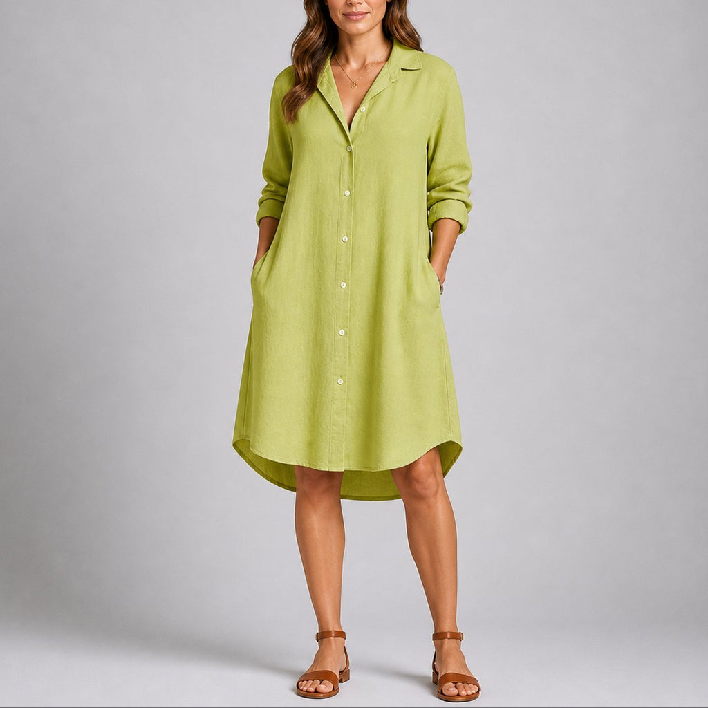 Emma | Robe d'invitée de mariage d'automne pour femmes, midi à manches longues avec boutons sur le devant