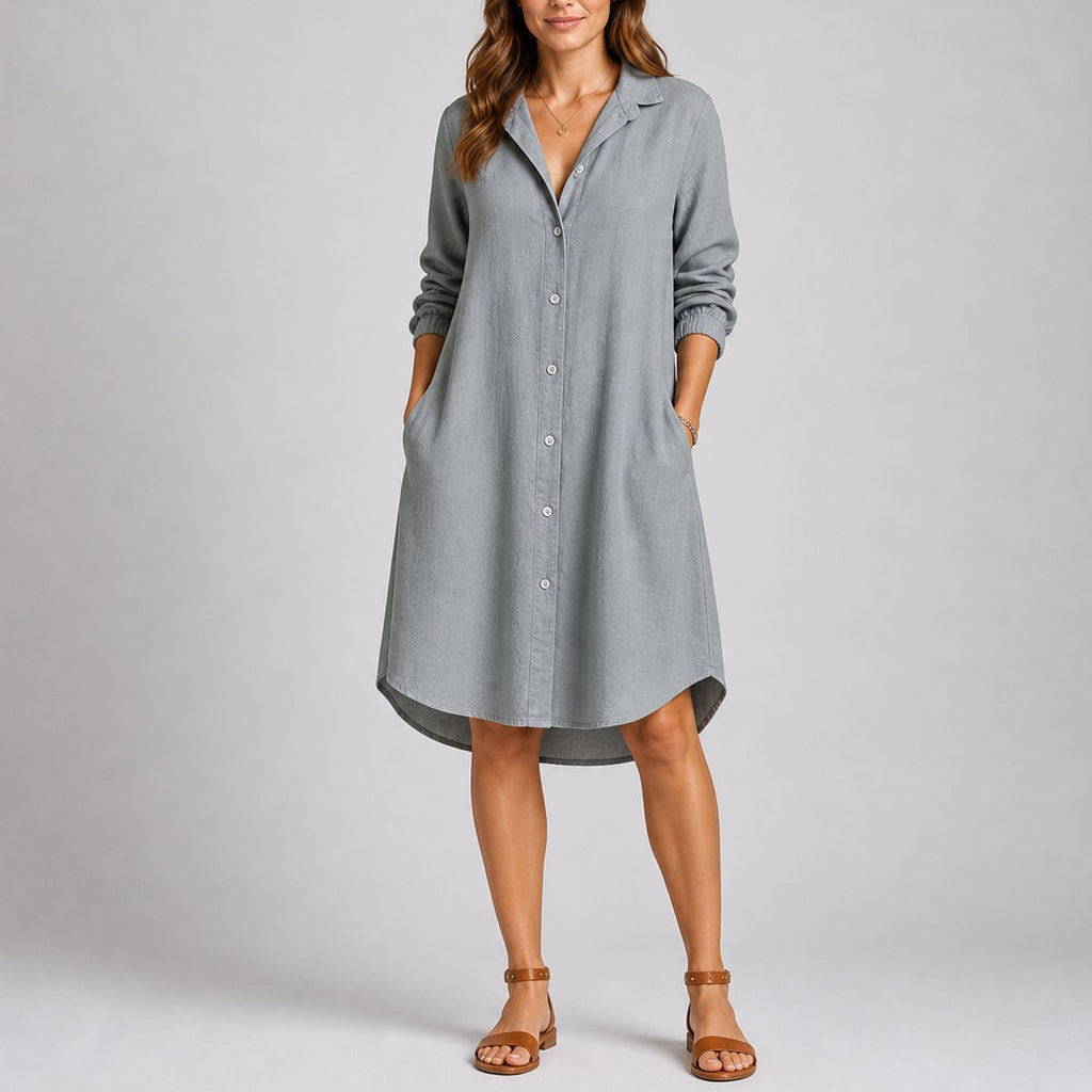Emma | Robe d'invitée de mariage d'automne pour femmes, midi à manches longues avec boutons sur le devant
