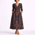 Charlotte | Robes Maxi en Lin Floral pour Femmes Invitées de Mariage d'Automne Décolleté en V