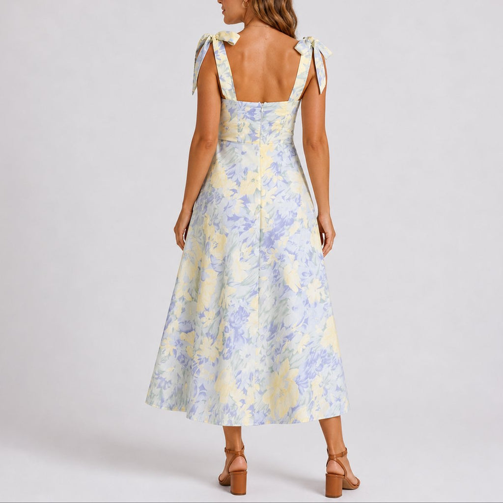 Mia | Robes de Mariage d'Automne pour Femmes, Robe Midi à Fleurs avec Épaules Tressées