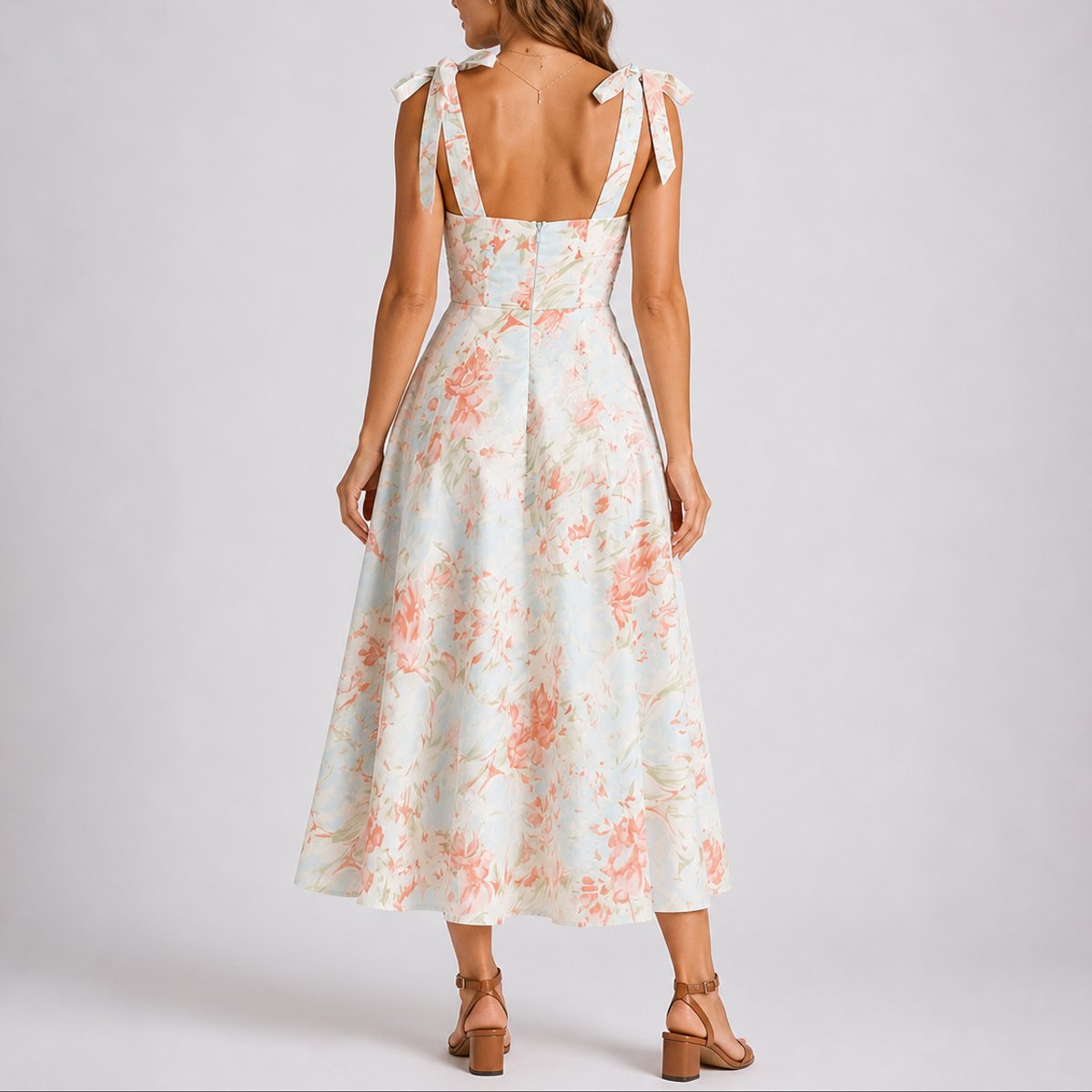 Mia | Robes de Mariage d'Automne pour Femmes, Robe Midi à Fleurs avec Épaules Tressées