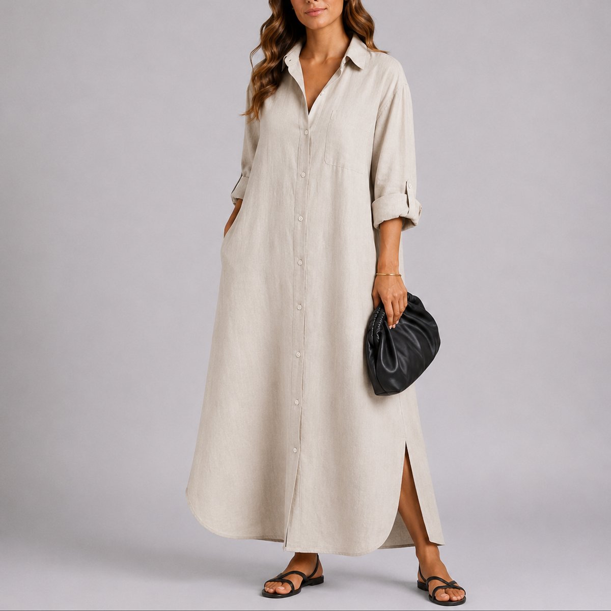 Sophia | Robes de Mariage Automne pour Femmes en Lin Oversized avec Boutons