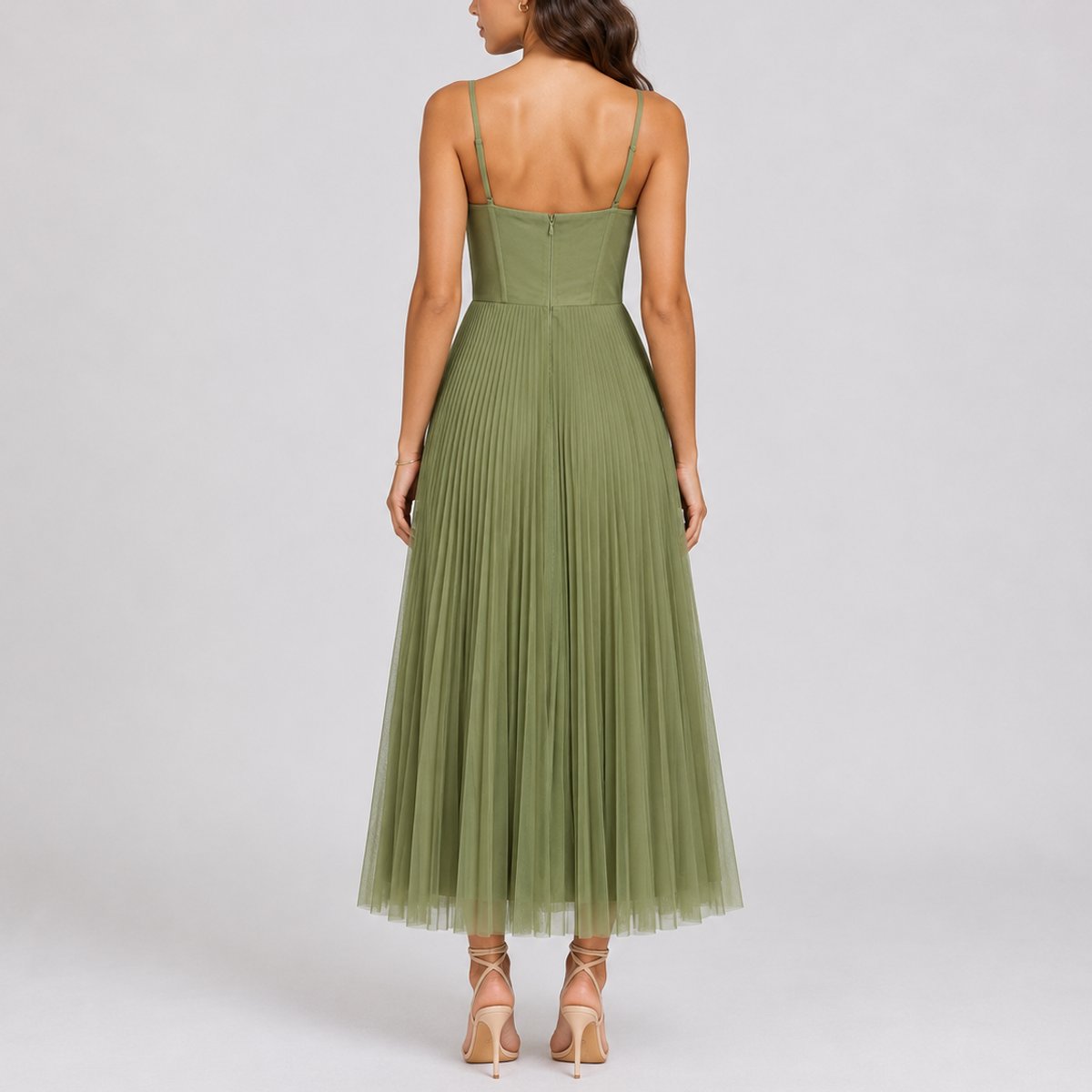 Pénélope | Robe Midi Plissée en Tulle pour Femme Invitées de Mariage d'Automne Corps de Bustier