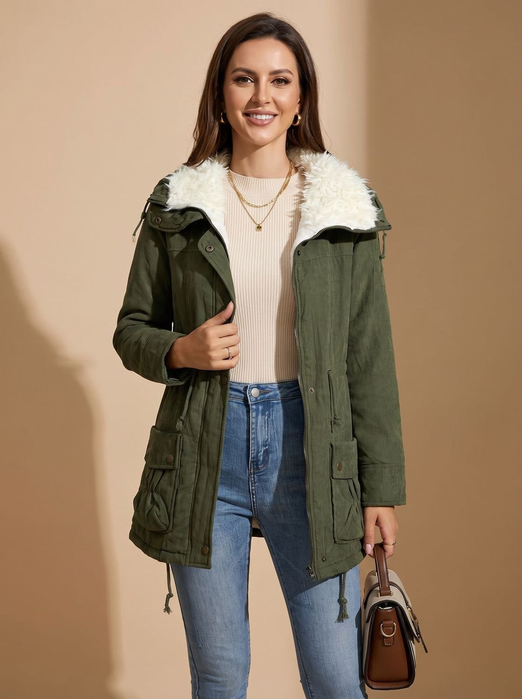Mia | Manteau parka d'hiver à taille ajustable et col en fausse fourrure pour femmes
