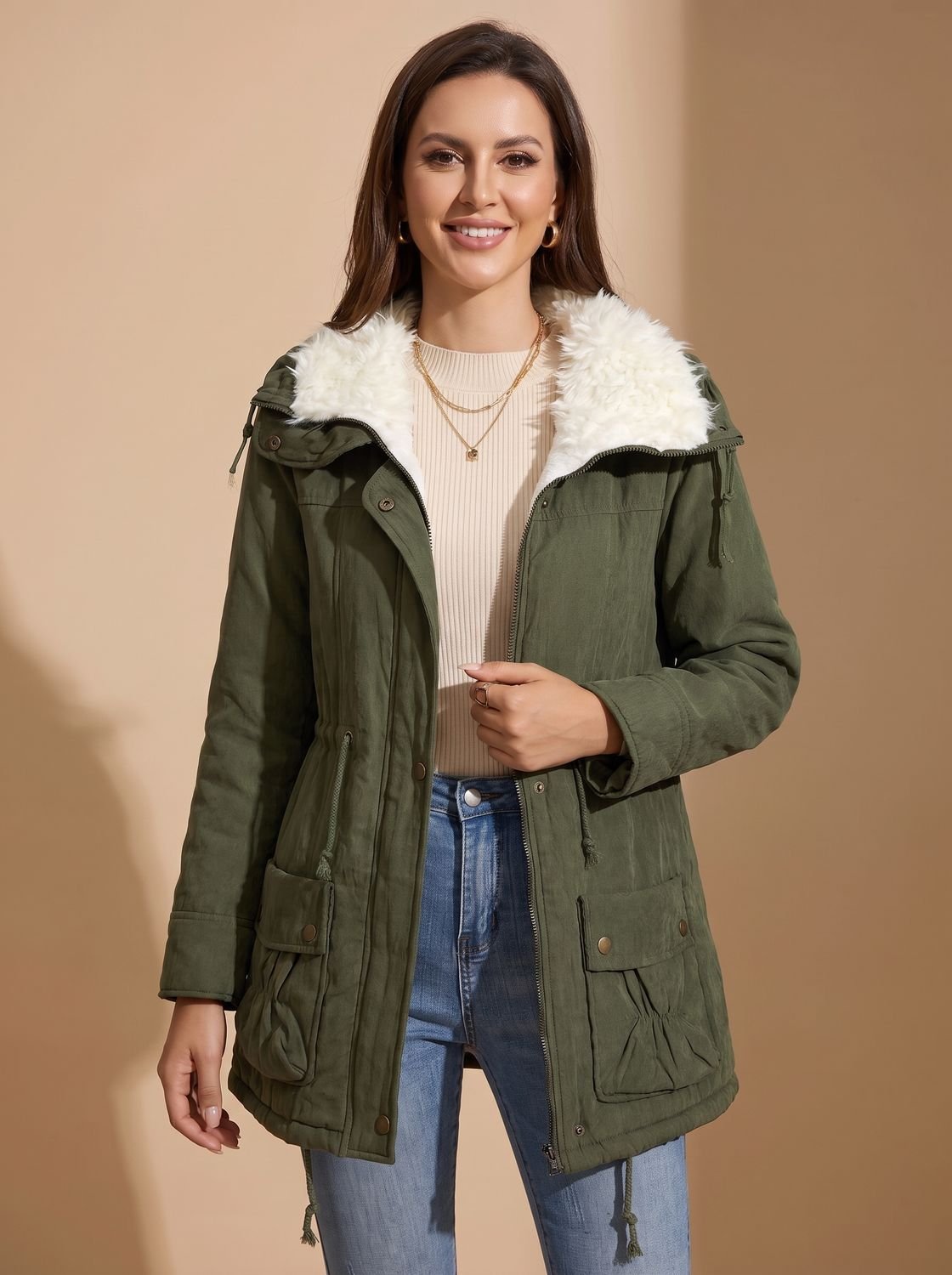 Mia | Manteau parka d'hiver à taille ajustable et col en fausse fourrure pour femmes