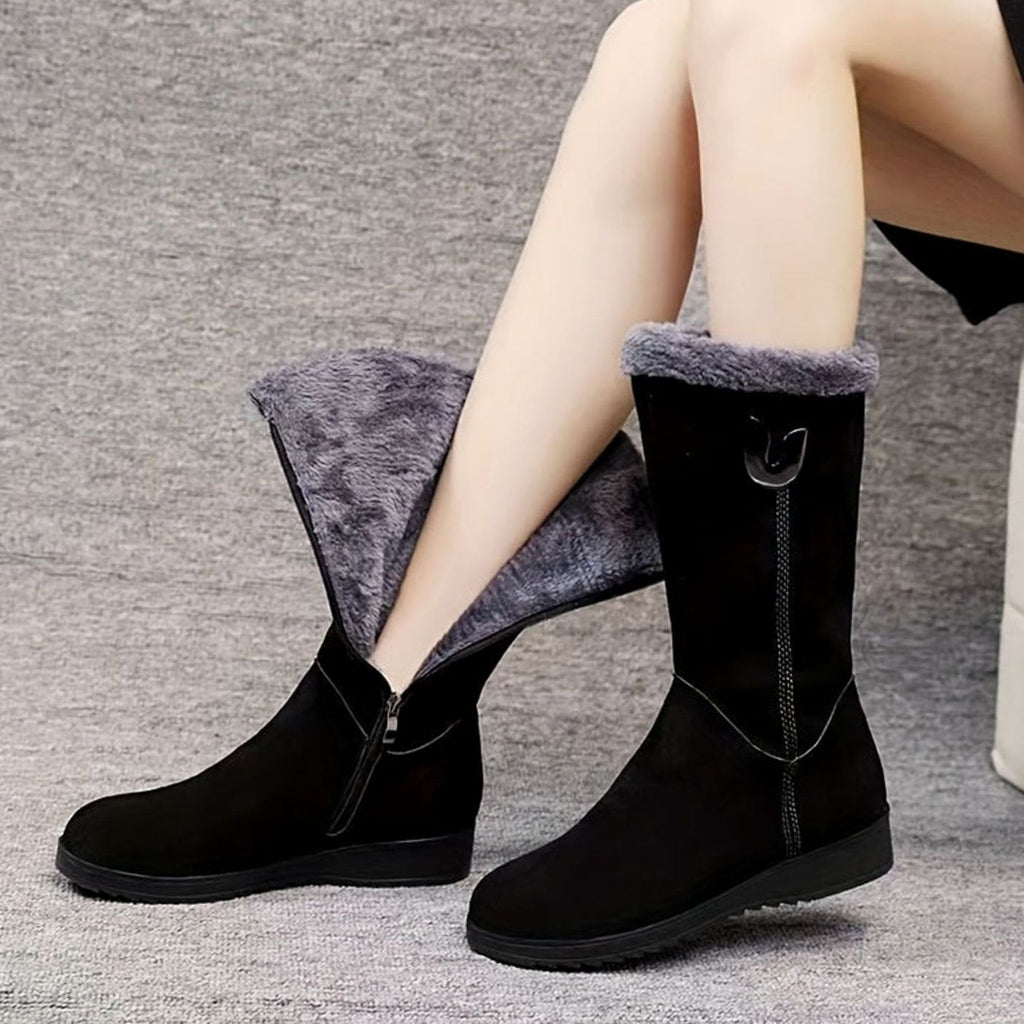 Aria | Bottes de neige pour femmes à enfiler avec revers en fausse fourrure mi-mollet