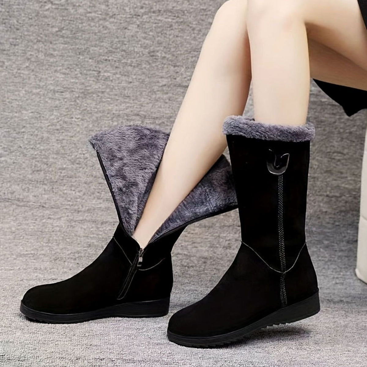 Aria | Bottes de neige pour femmes à enfiler avec revers en fausse fourrure mi-mollet