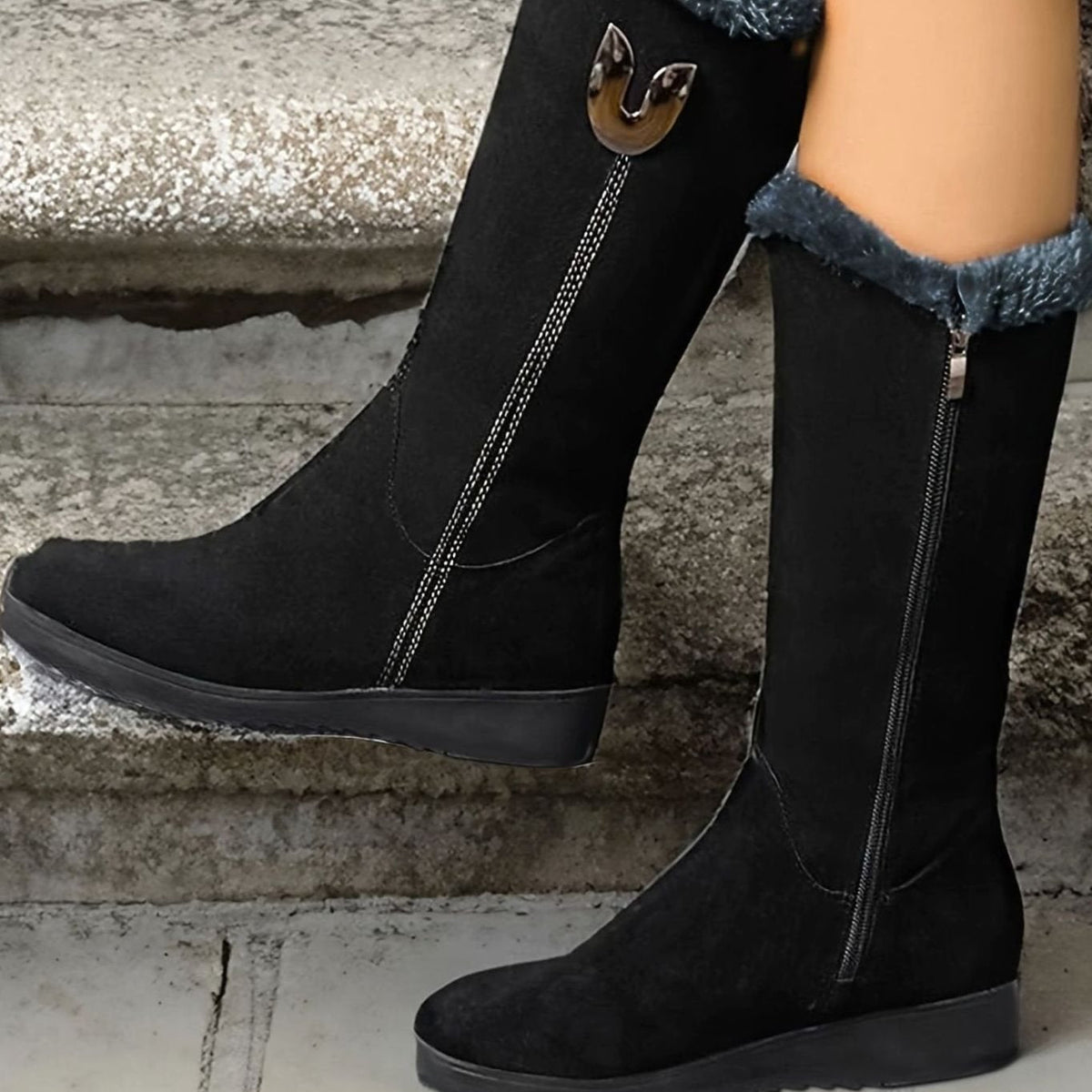 Aria | Bottes de neige pour femmes à enfiler avec revers en fausse fourrure mi-mollet