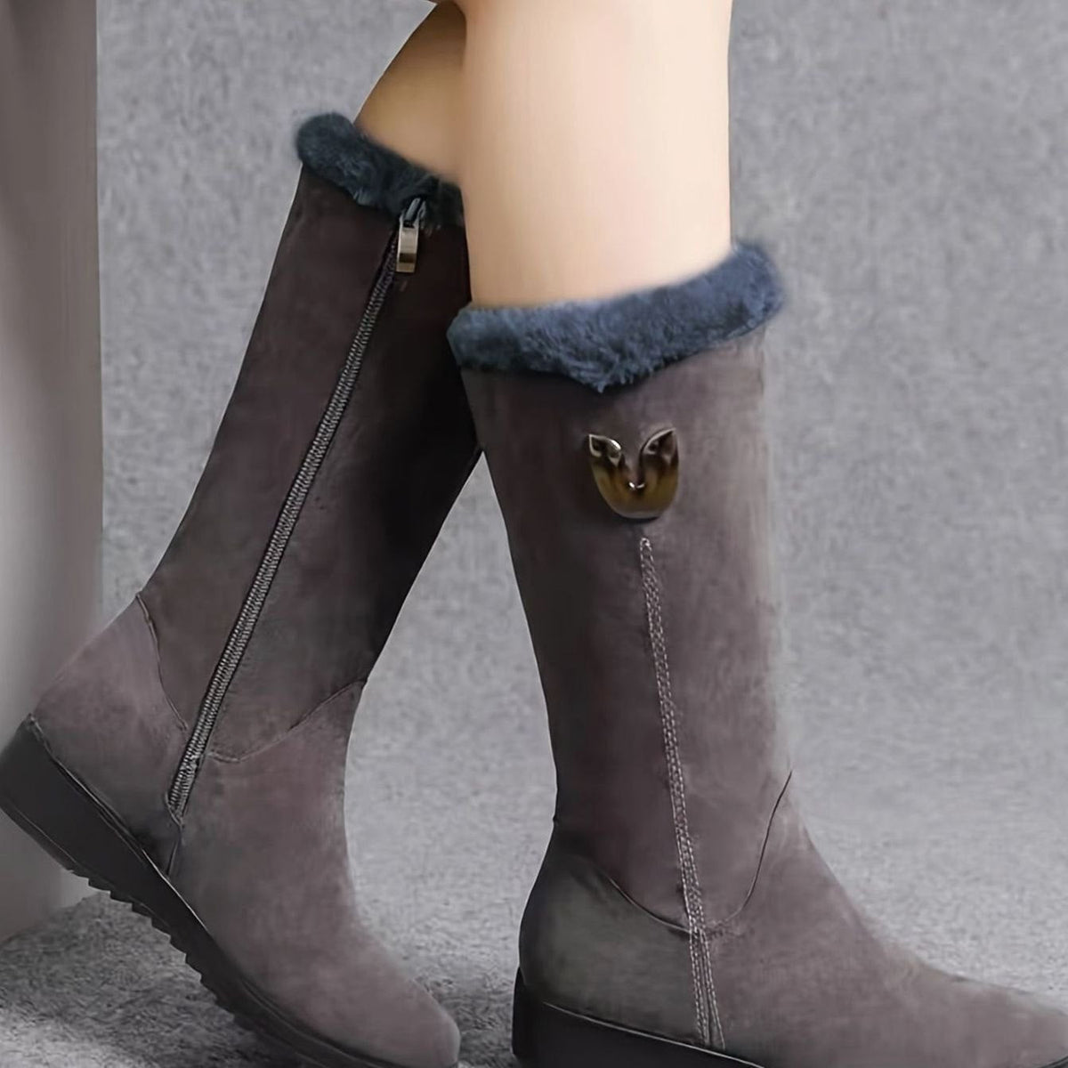 Aria | Bottes de neige pour femmes à enfiler avec revers en fausse fourrure mi-mollet