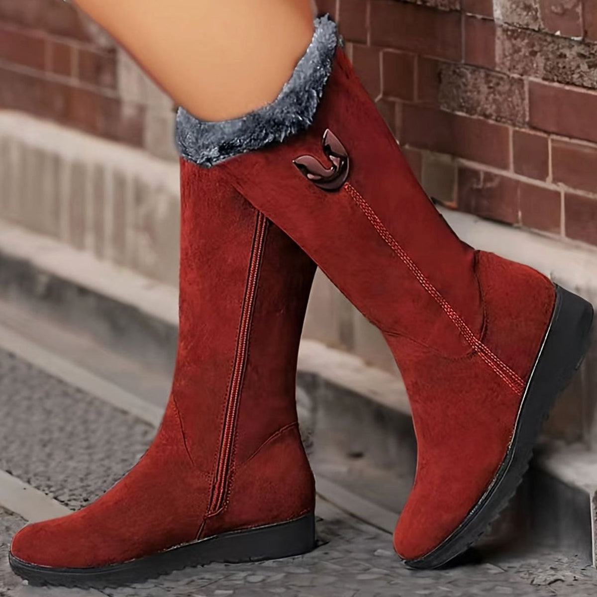 Aria | Bottes de neige pour femmes à enfiler avec revers en fausse fourrure mi-mollet