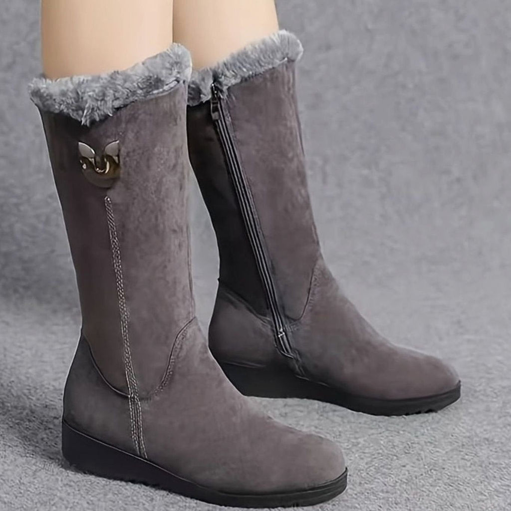 Aria | Bottes de neige pour femmes à enfiler avec revers en fausse fourrure mi-mollet