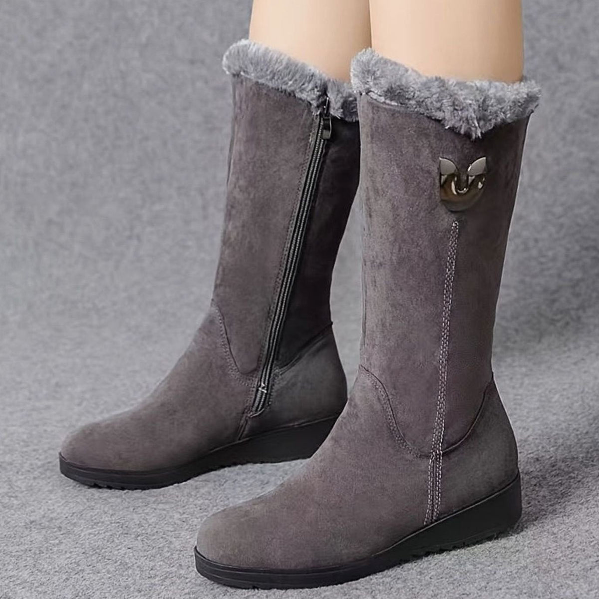 Aria | Bottes de neige pour femmes à enfiler avec revers en fausse fourrure mi-mollet