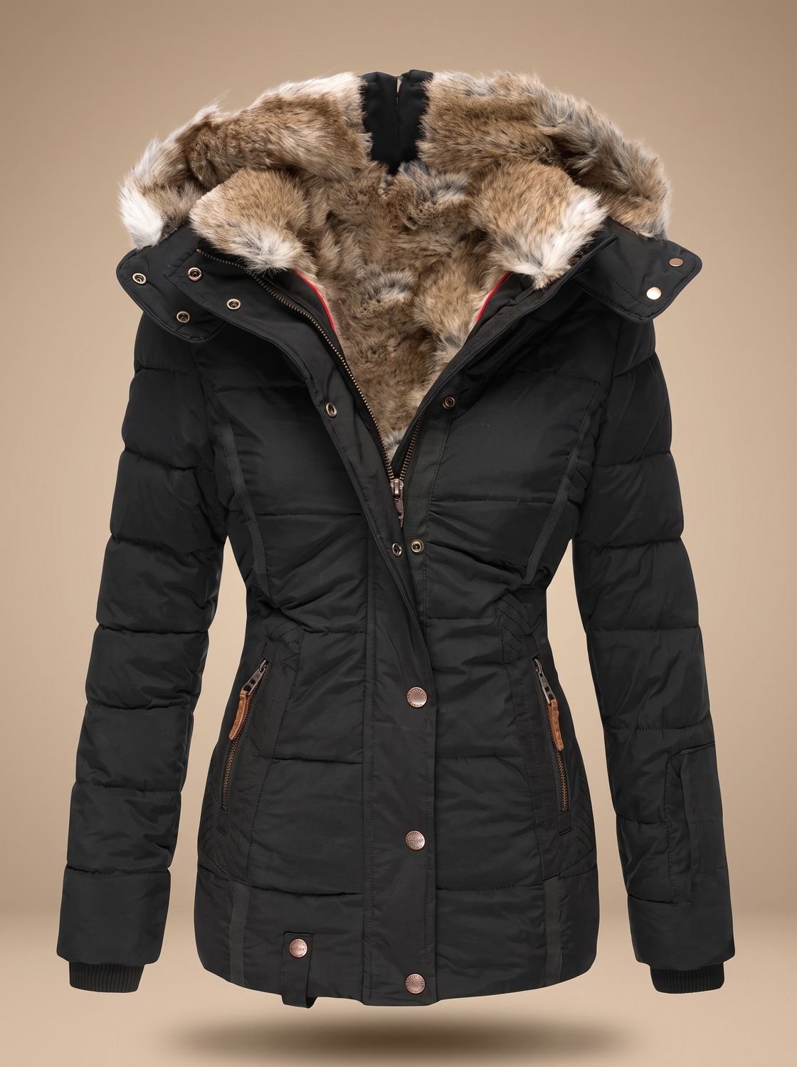 Evelyn | Manteau d'hiver matelassé en fausse fourrure avec capuche pour femmes