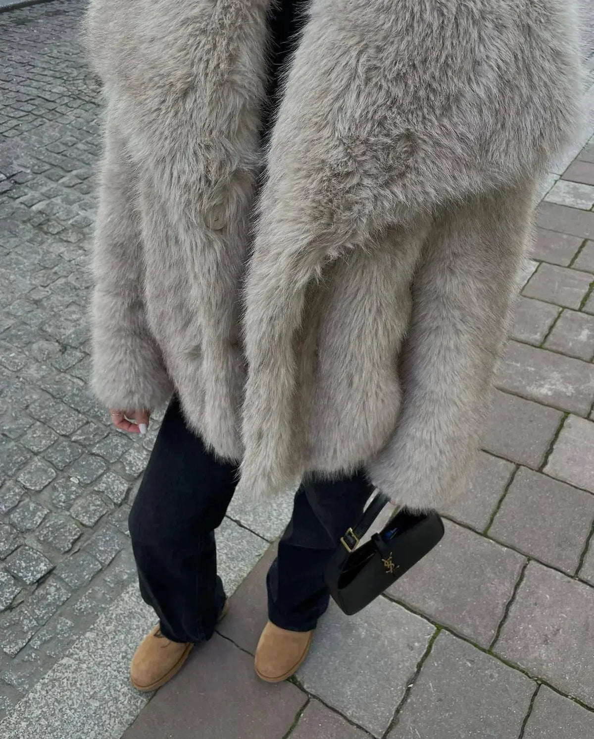 Veste en Fausse Fourrure pour Femme avec Col Fluffy et Devant Ouvert