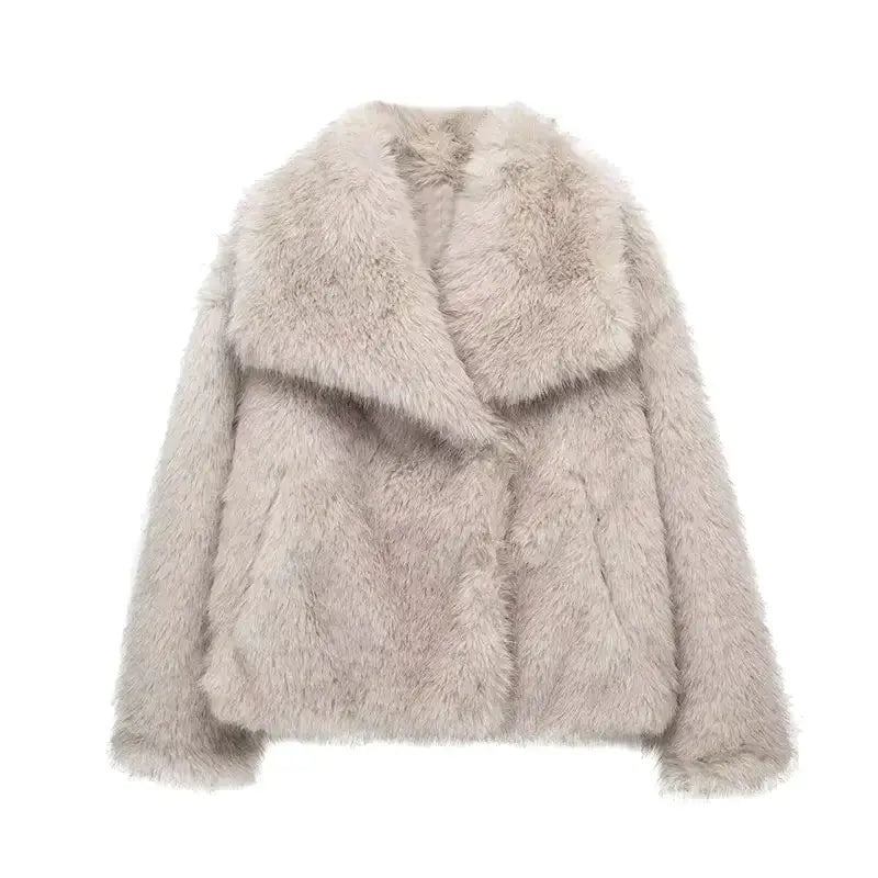 Veste en Fausse Fourrure pour Femme avec Col Fluffy et Devant Ouvert
