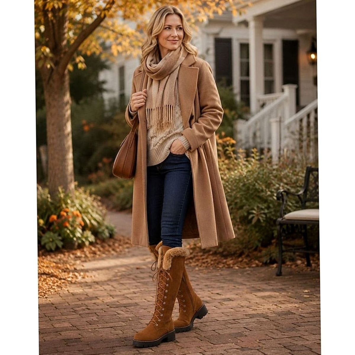 Emma | Bottes d'hiver en fausse suède à lacets avec bord en peluche, hauteur genou
