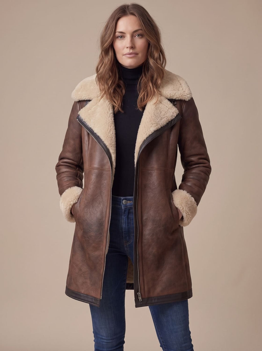 Grace | Manteau zippé en faux suède pour femmes avec col en fourrure