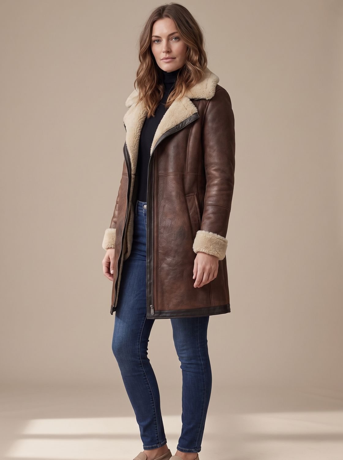 Grace | Manteau zippé en faux suède pour femmes avec col en fourrure