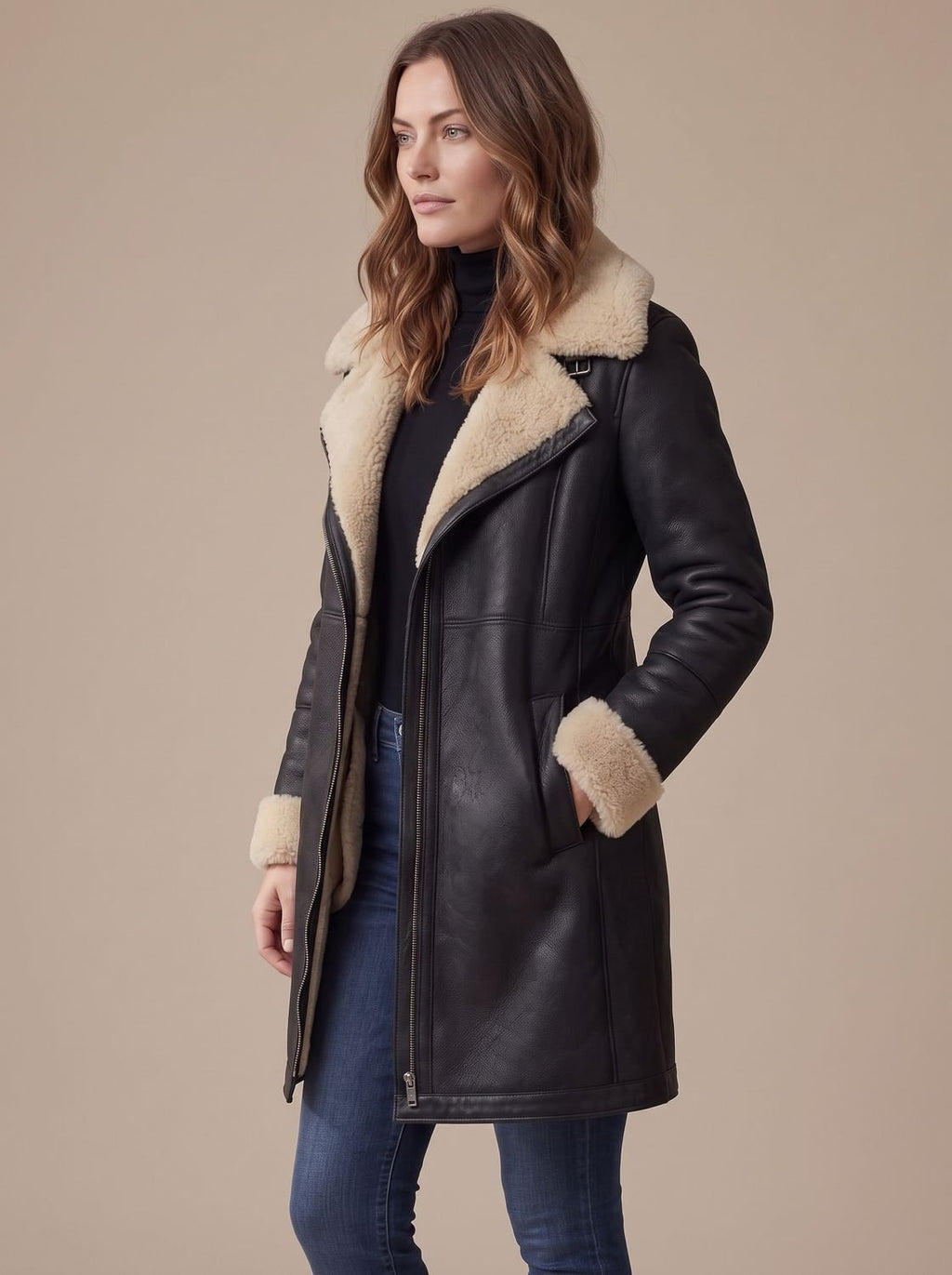 Grace | Manteau zippé en faux suède pour femmes avec col en fourrure