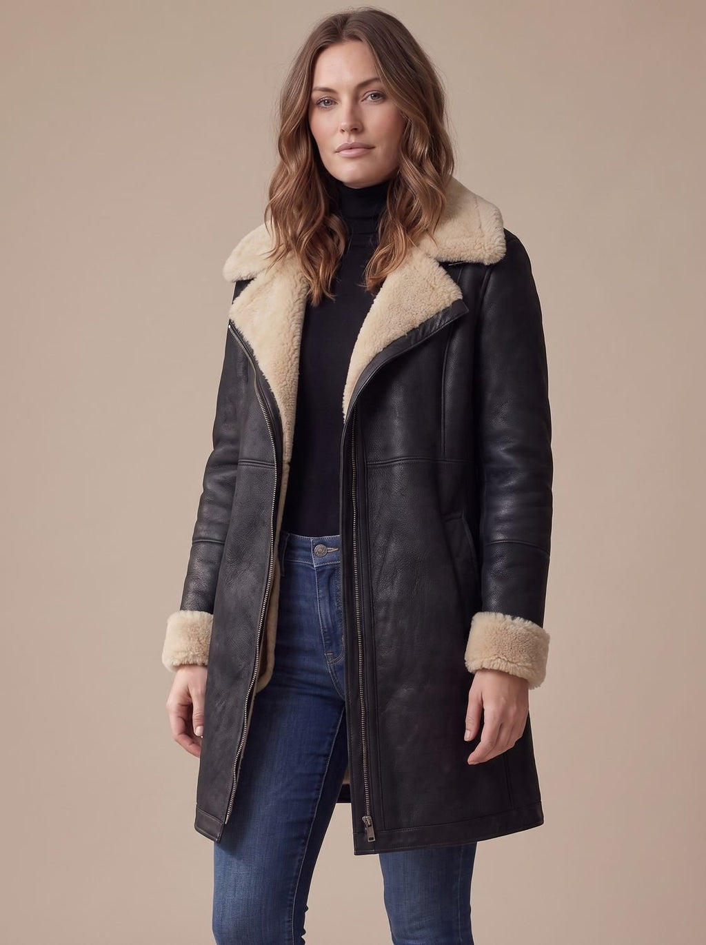 Grace | Manteau zippé en faux suède pour femmes avec col en fourrure