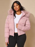 Amelia | Veste courte en duvet à capuche en fausse fourrure pour femmes