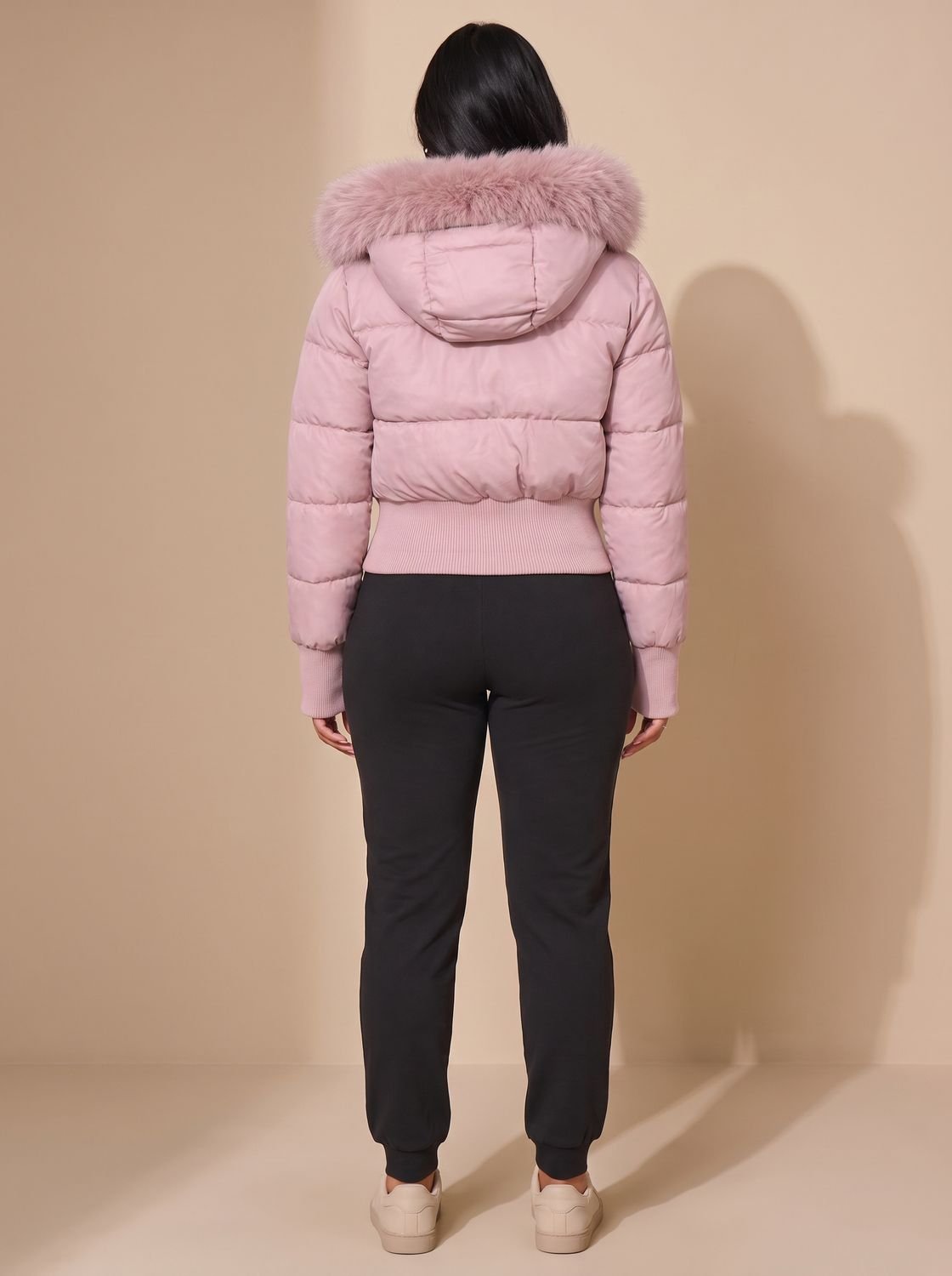 Amelia | Veste courte en duvet à capuche en fausse fourrure pour femmes