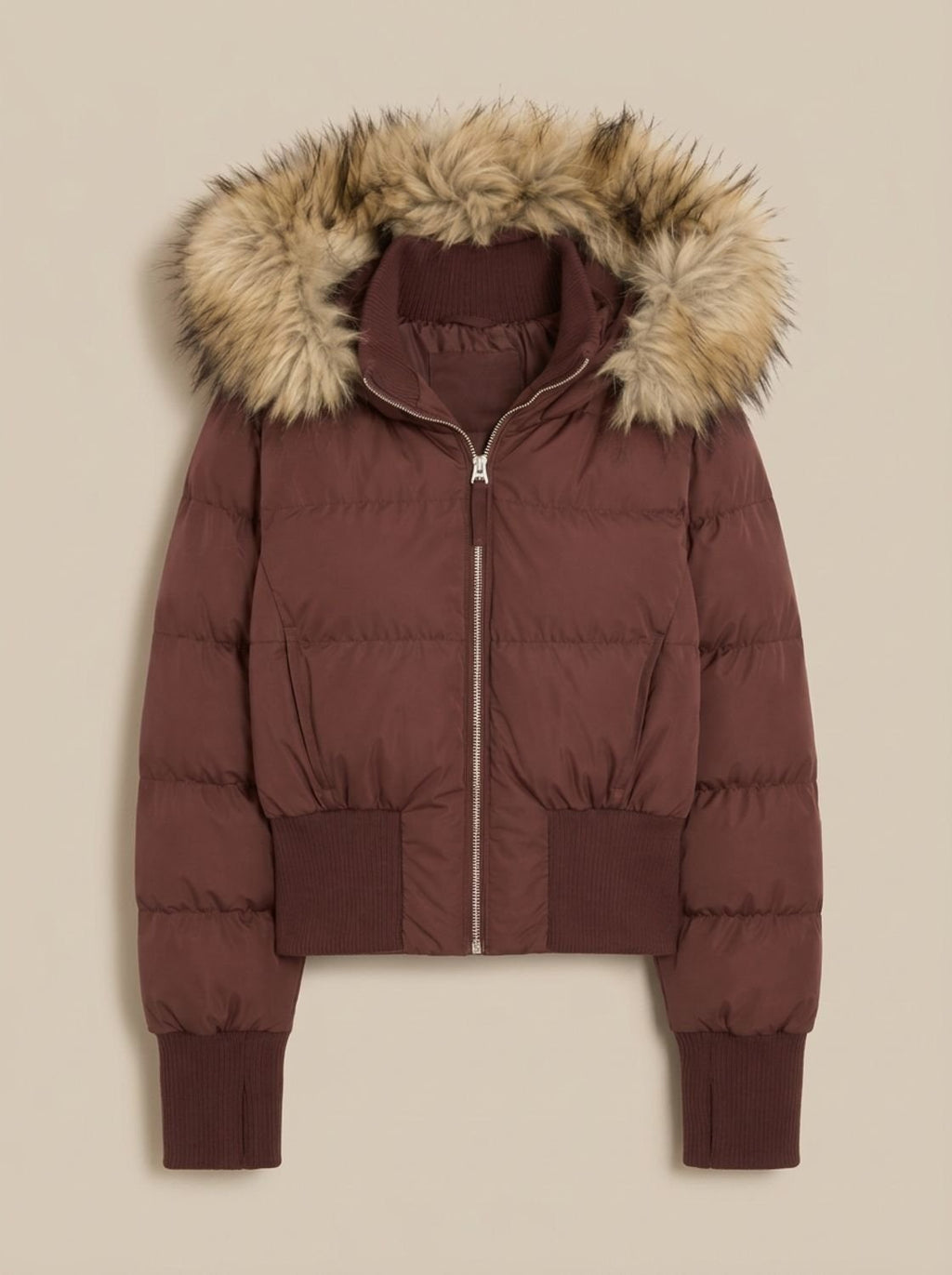 Amelia | Veste courte en duvet à capuche en fausse fourrure pour femmes