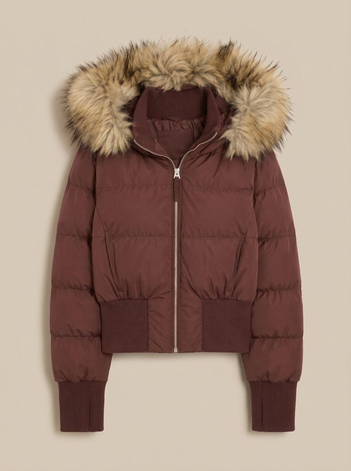Amelia | Veste courte en duvet à capuche en fausse fourrure pour femmes