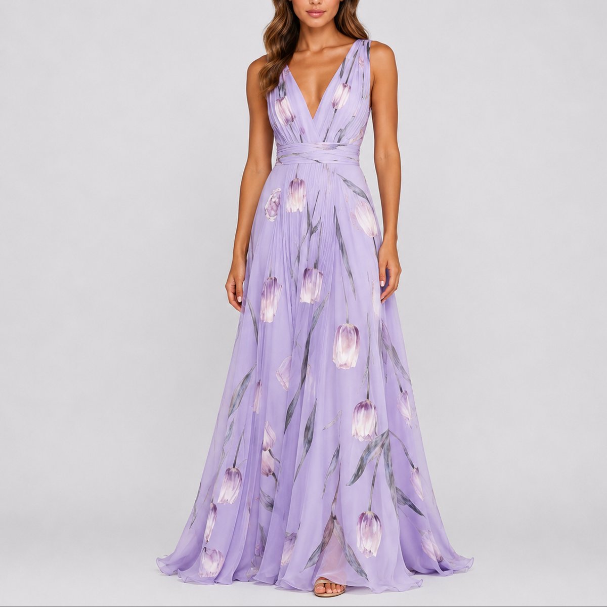 Isabella | Robe Maxi Chiffon Fleurie à Décolleté en V pour Femme - Invité de Mariage Automne