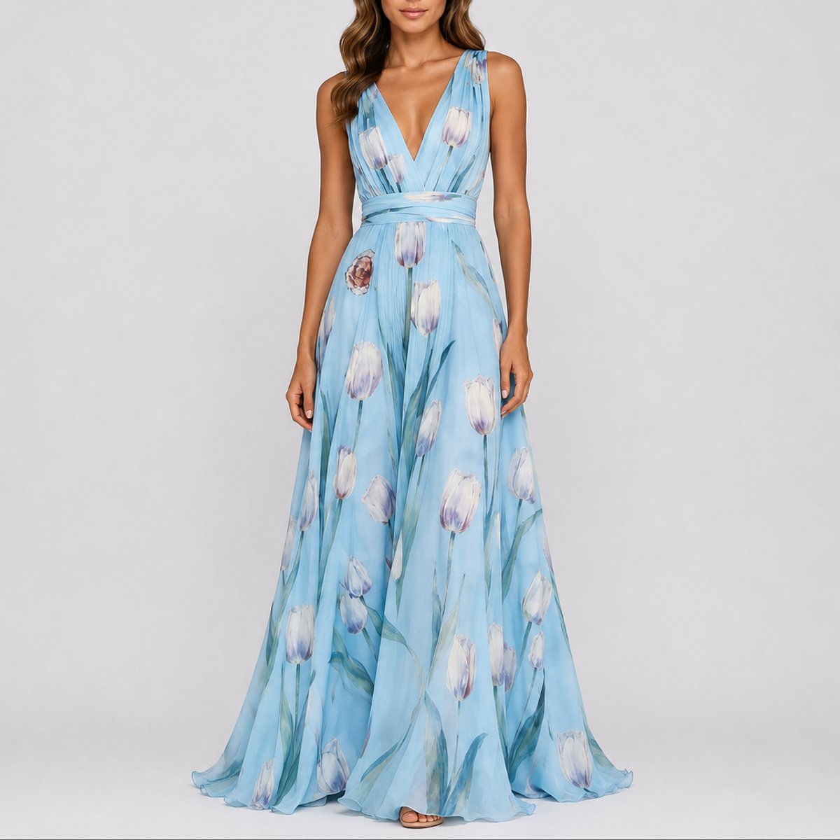 Isabella | Robe Maxi Chiffon Fleurie à Décolleté en V pour Femme - Invité de Mariage Automne