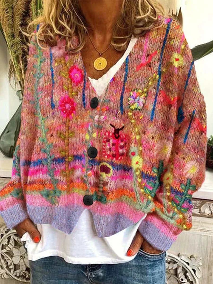Astrid - Gilet Élégant à Fleurs en V