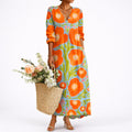 Amelia | Robe Maxi Fleurie d'Automne pour Femme Invité de Mariage Col V à Manches Longues