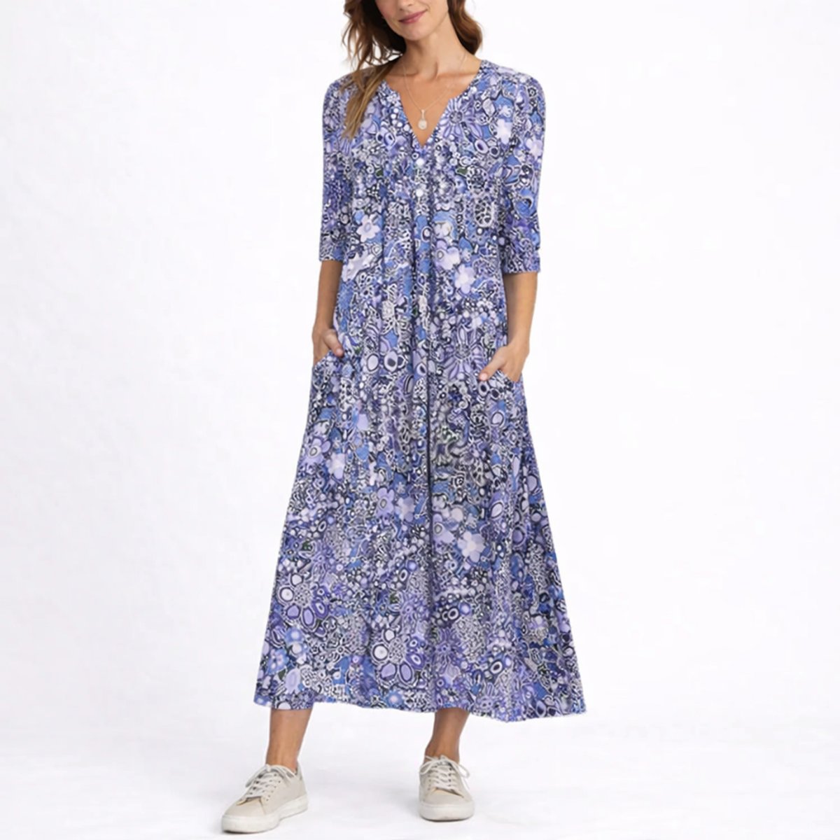 Luna | Robe Midi d'Automne à Imprimé Floral pour Femme