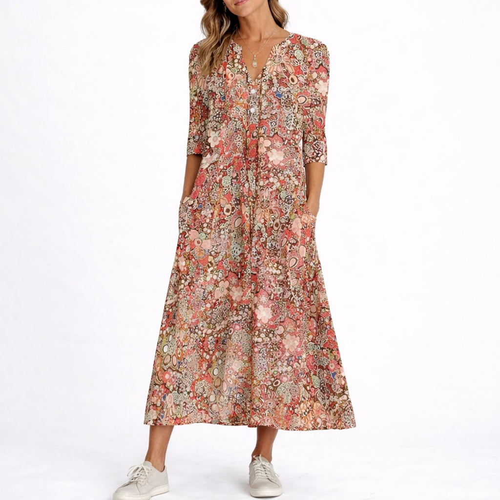 Luna | Robe Midi d'Automne à Imprimé Floral pour Femme