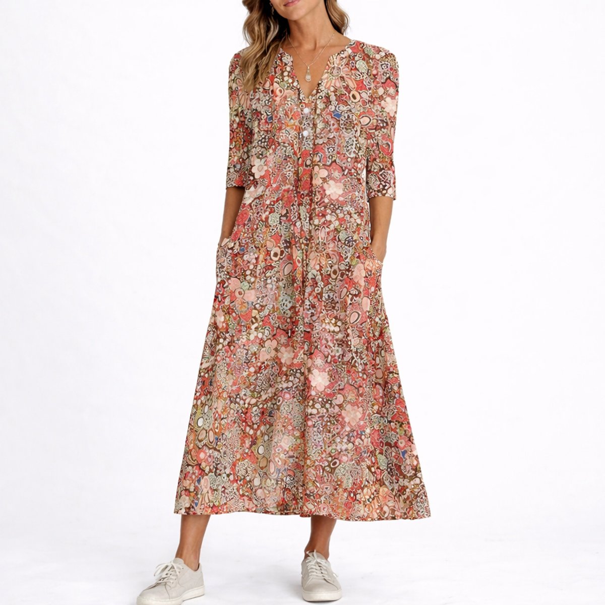 Luna | Robe Midi d'Automne à Imprimé Floral pour Femme