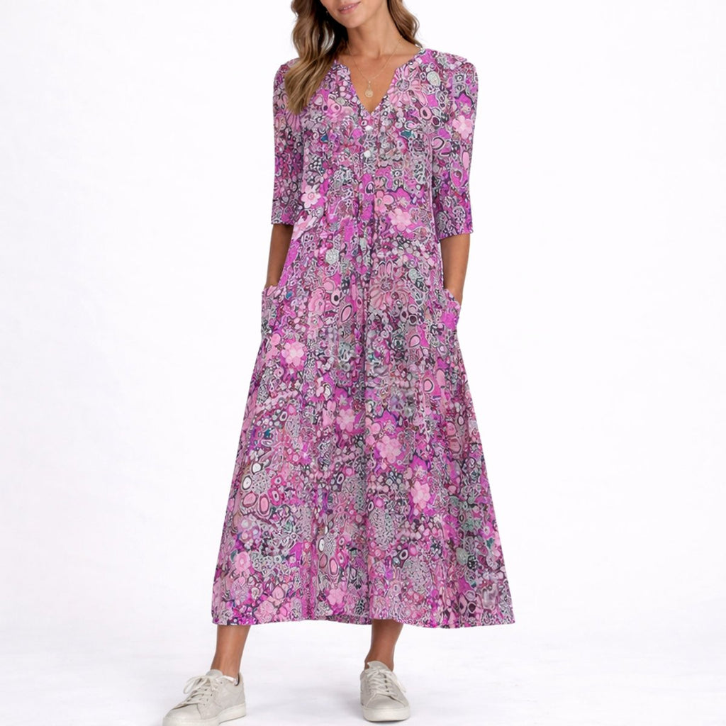 Luna | Robe Midi d'Automne à Imprimé Floral pour Femme