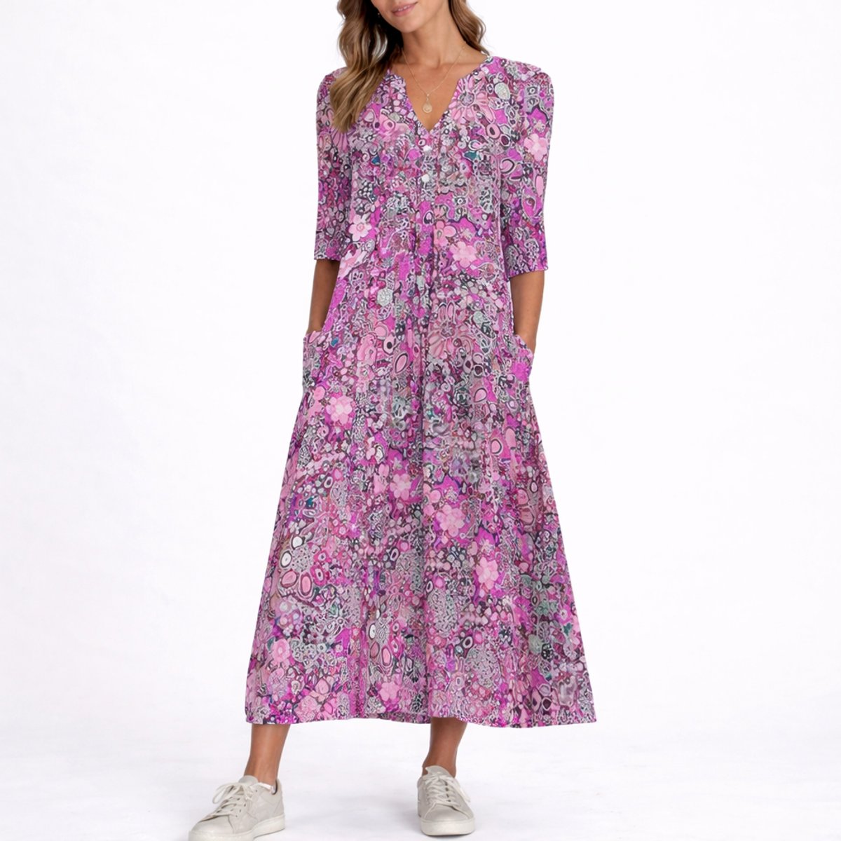 Luna | Robe Midi d'Automne à Imprimé Floral pour Femme