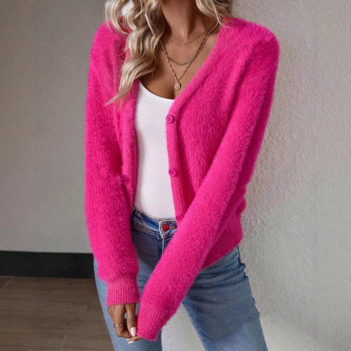 Saskia - Gilet Teddy V-Hals Élégant