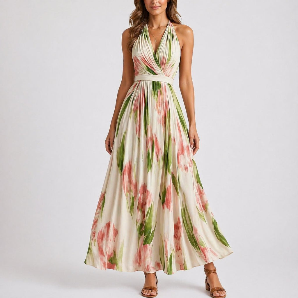 Emma | Robe Maxi à Imprimé Floral Aquarelle à Dos Nu pour Femme - Invité de Mariage Automne