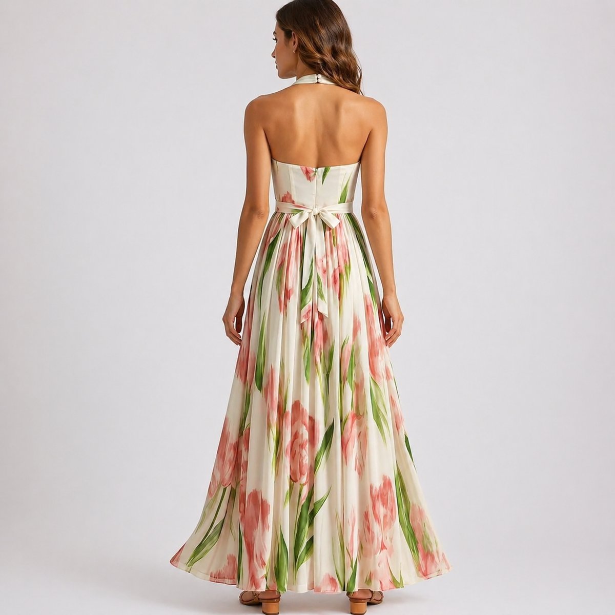 Emma | Robe Maxi à Imprimé Floral Aquarelle à Dos Nu pour Femme - Invité de Mariage Automne