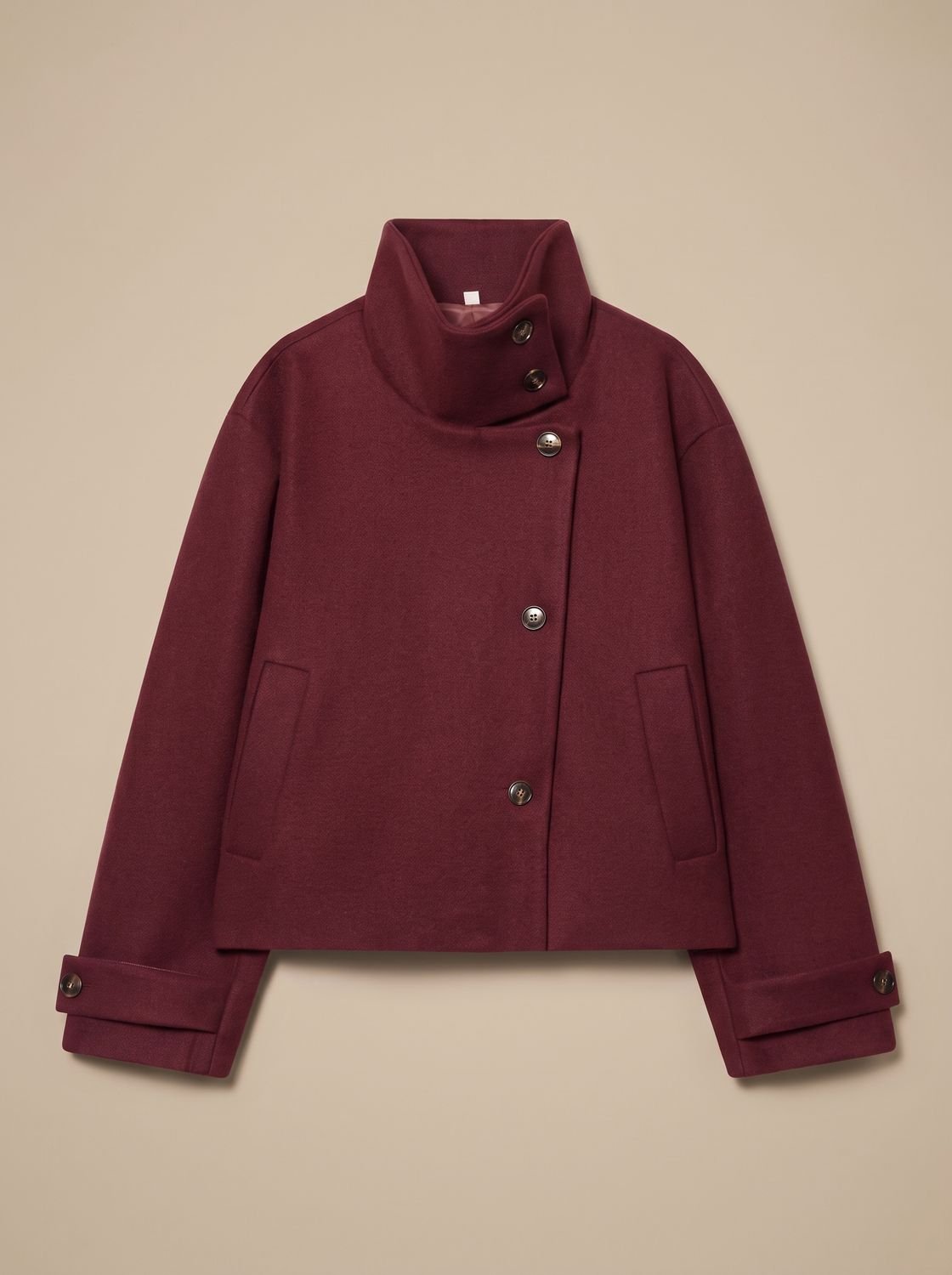 Victoria | Manteau court en mélange de laine à col montant et boutons pour femmes