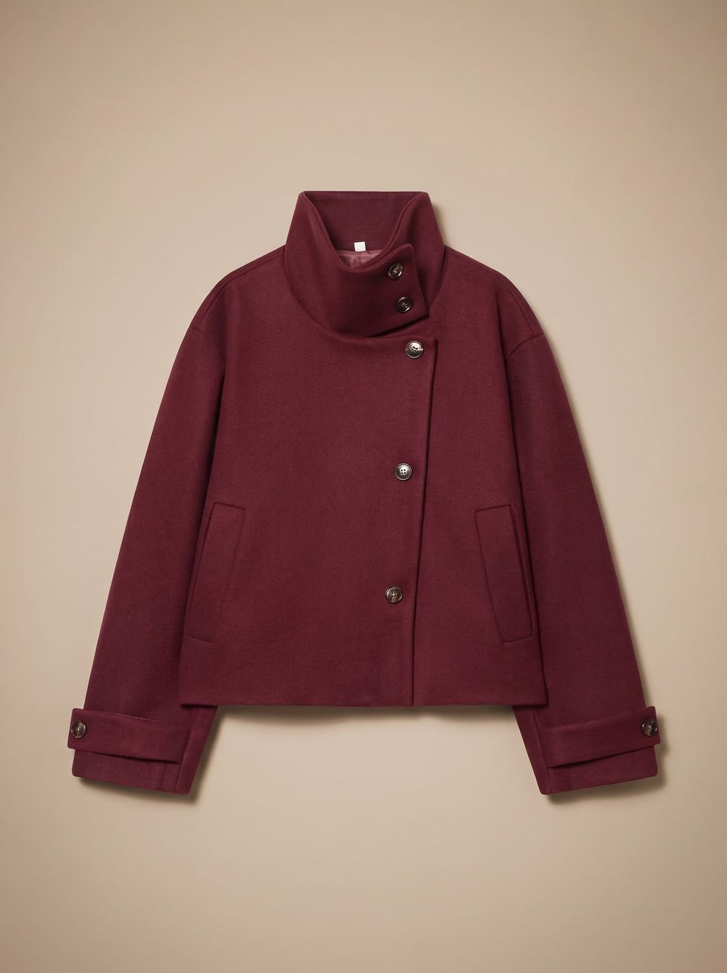 Victoria | Manteau court en mélange de laine à col montant et boutons pour femmes