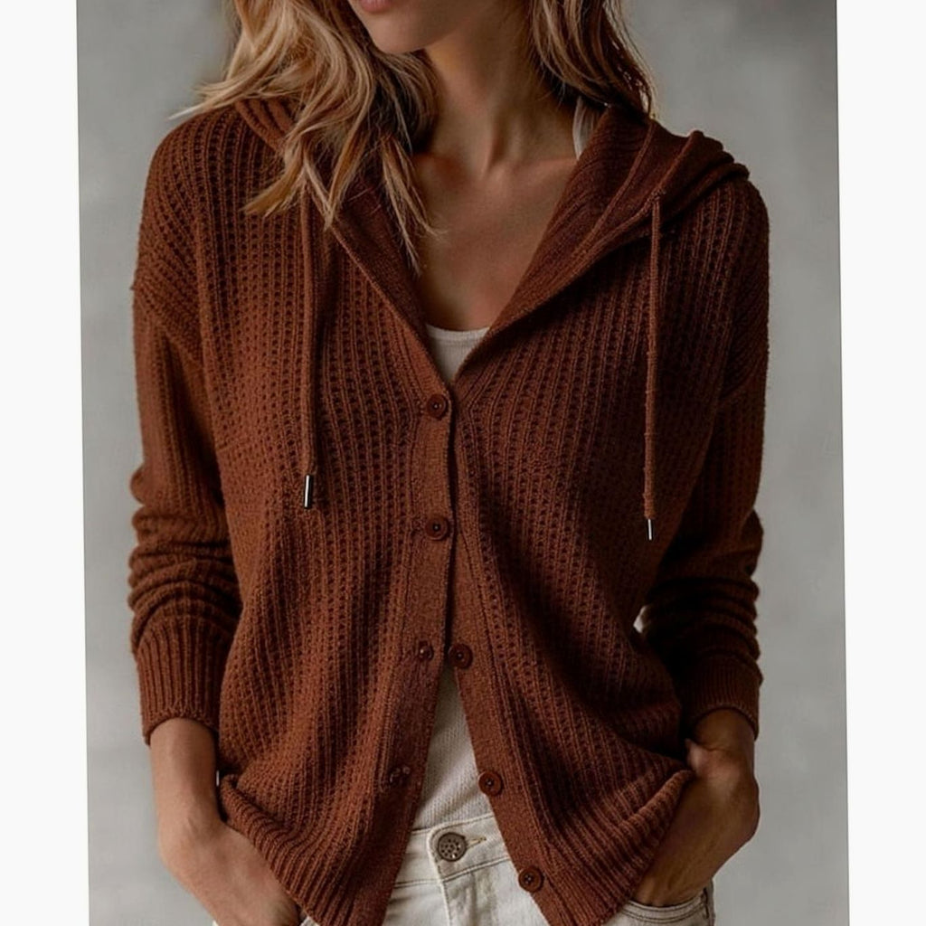 Harper | Cardigan à boutons avant et capuche en tricot gaufré pour femmes