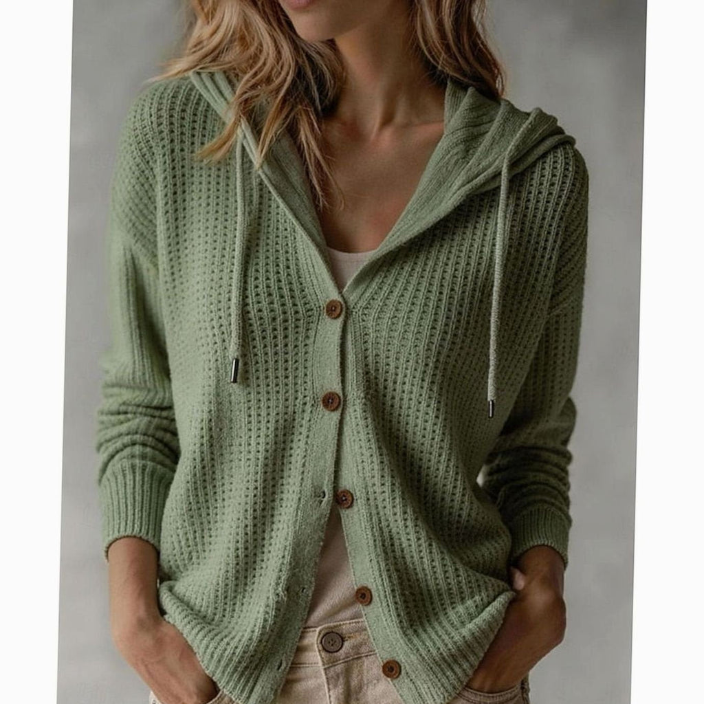 Harper | Cardigan à boutons avant et capuche en tricot gaufré pour femmes