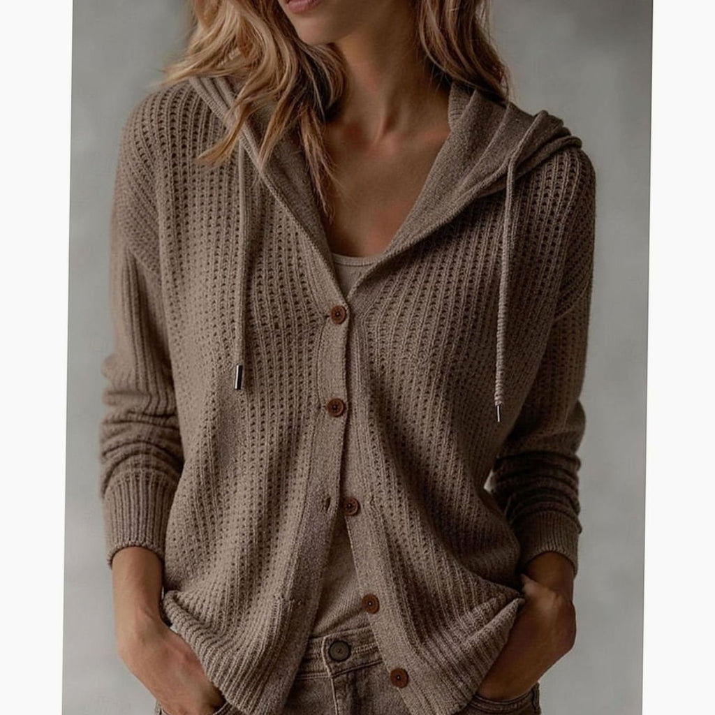 Harper | Cardigan à boutons avant et capuche en tricot gaufré pour femmes