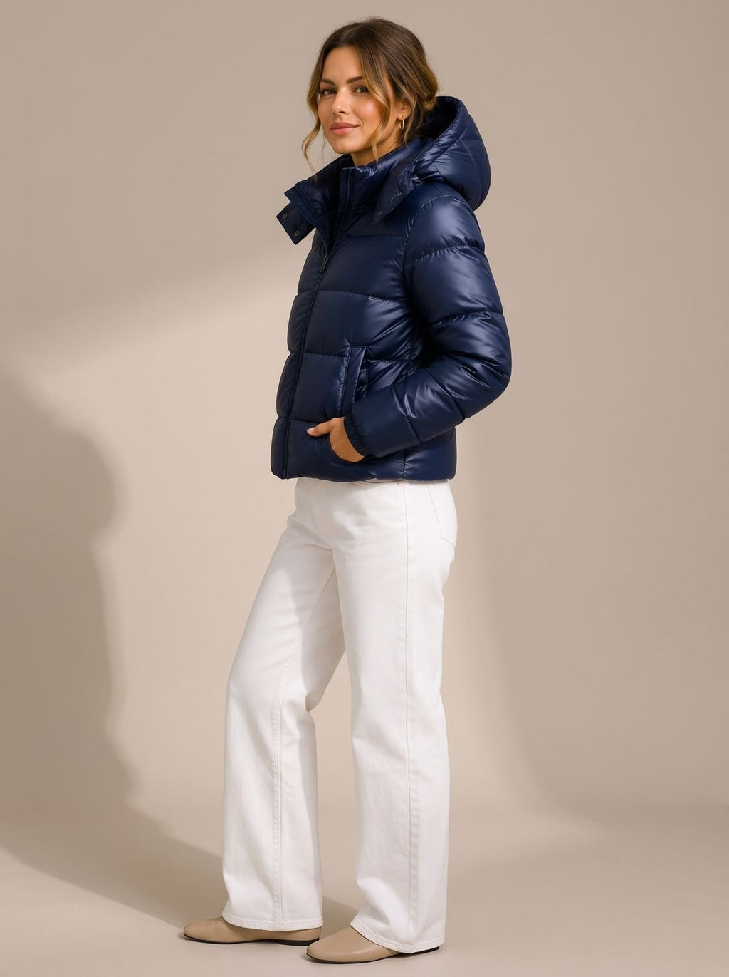 Camila | Veste d'hiver matelassée brillante à capuche pour femmes