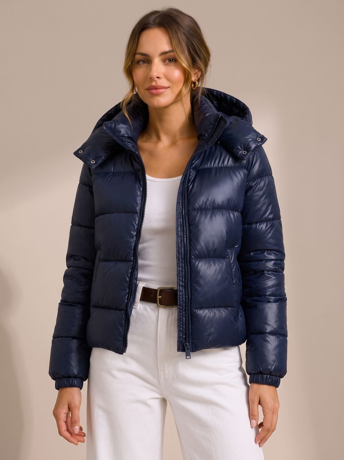 Camila | Veste d'hiver matelassée brillante à capuche pour femmes