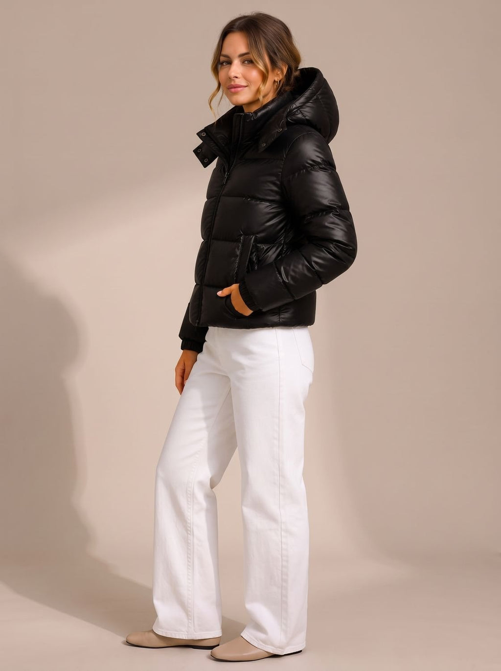Camila | Veste d'hiver matelassée brillante à capuche pour femmes