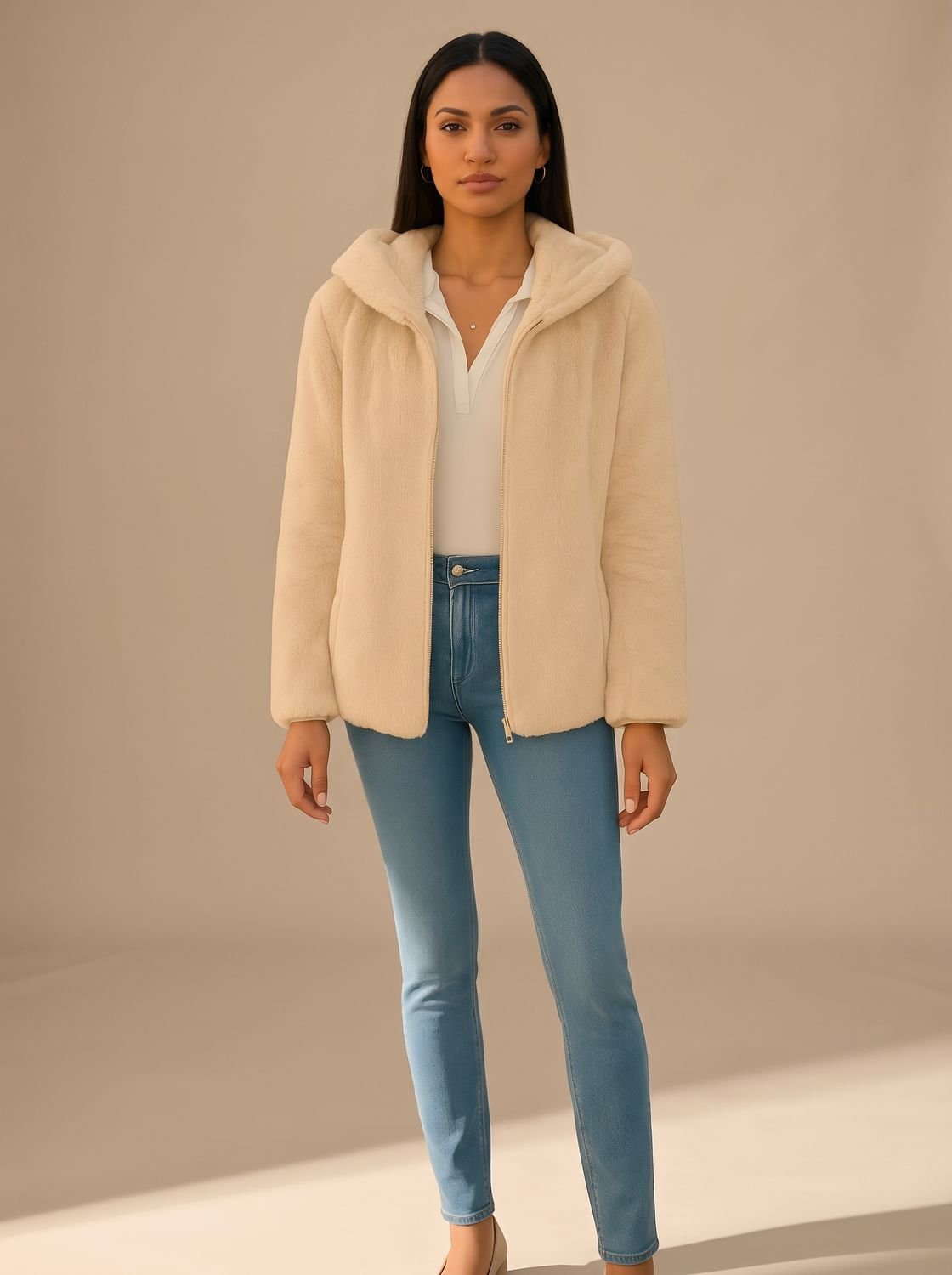 Grace | Manteau à capuche zippé en fausse fourrure pour femmes, veste en polaire Teddy